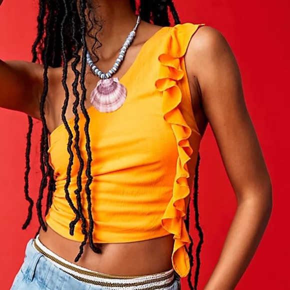 Free People Brea One Shoulder Top. NWOT. Marigold - Picture 3 of 15